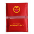 A red packaging pouch containing Wallet Pocket Tissues, featuring a logo on the front.