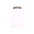 A white clipboard featuring a metal clip at the top and a smooth surface.