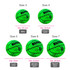 A glowing green PU basketball displayed in various sizes with a logo, suitable for different age groups and genders.