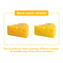 Triangle-shaped candles in bright yellow with a white wick, featuring textured holes resembling cheese. Includes a logo.