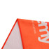 An orange sports towel with a logo and a contrasting white underside, measuring 30x130cm.