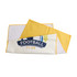 A yellow and white sports towel featuring a club logo, folded neatly for use in leisure or gym activities.