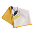 A folded colour sports towel with a soccer ball design and yellow trim, measuring 50x100cm.