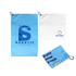 A light blue golf towel featuring a logo, with an additional white towel displayed.