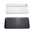 A square aluminium luggage tag in black and white, featuring a hole for attachment and a blank name section.