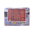 A mouse mat featuring a colourful design with various categories and a logo, primarily in red and grey tones.