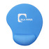 A blue gel mouse pad with a smooth surface and a wrist rest, featuring a logo.
