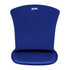 A blue gel mouse mat with a contoured design featuring a logo at the top.