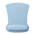 A light blue gel pad for mouse use, featuring a curved design and a smooth surface. It has a logo on one side.