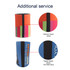 A stubby holder featuring vibrant colours with stitched and taped seams, showcasing different design options and textures.