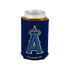 A drink can with a blue stubby holder featuring a logo on the front.