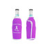 A drink bottle cooler in bright purple with a logo and text design, featuring a fitted shape for cans.