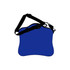 A blue laptop bag with a handle and an adjustable strap, featuring a simple design. It has a logo on the front.