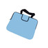 A blue deluxe laptop bag with a black handle, featuring a simple design and zip closure. It has a branding logo.