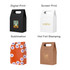 Four die cut handle bags in various colours and designs: black, white, orange with patterns, and brown, each with branding.