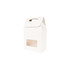 A white die cut handle bag with a window, featuring a simple design and a top handle for easy carrying.