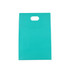A teal die cut handle bag with a flap, featuring a scalloped edge and a handle cutout at the top.