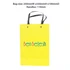 A bright yellow knitted handle bag with lamination, featuring a logo and black handles. Measures 250mm x 350mm x 100mm.
