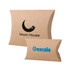 A small brown kraft pillow box, featuring two designs and logos, suitable for packaging items.
