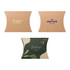 A large brown kraft pillow box featuring various designs and logos, showcasing a smooth, curved shape.