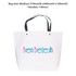 A medium white paper bag with a black handle, featuring a logo in blue and pink text. Dimensions are 370mm x 280mm x 100mm.