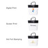 Three large black and white paper bags displayed, each showcasing different printing techniques and featuring a logo.