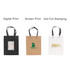 Three vertical paper bags feature knitted handles: a black bag, a brown bag with green text, and a white bag with gold text.