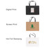 A medium crosswise paper bag with a knitted handle, available in black and natural brown, featuring various print designs.