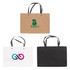 A large crosswise paper bag with a knitted handle, available in brown, white, and black, featuring various logos.