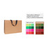 A medium brown Kraft paper bag with a black flat handle, showcasing various print colour swatches on the side.