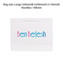 A large white paper bag with fabric flat handles and a logo printed on the front.