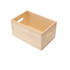 A medium wooden storage box in a light wood finish with two side handles for easy carrying.