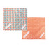 Reusable food wraps in patterned designs, featuring colours like orange, blue, and red. The wraps have a logo on one side.