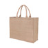 A natural jute tote bag in a light brown colour, featuring two sturdy handles and a structured design.