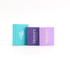 Three custom shape TPR erasers in turquoise, purple, and lavender, featuring various branding on the front.