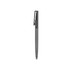 A transparent barrel pen in grey, featuring a black clip and nib, with a simple design and branding.