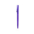 A purple pen with a transparent barrel and a clip, featuring a simple design and branding.