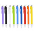 A array of plastic pens in purple, black, white, green, blue, red, orange, and a glossy silver tip, featuring a logo.