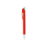 A red plastic pen with a silver tip and a clip for easy attachment. It features a logo on the body.
