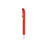A red plastic pen with a silver tip and a clip, featuring a smooth barrel design. It has a logo on the barrel.