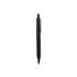 A black plastic pen with a clip and silver accents, featuring a smooth barrel design.