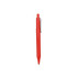 A red plastic pen with a smooth barrel and a clip. Features a logo on the side.