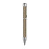 A metallic pen with a textured gold and silver finish, featuring a chrome clip and tip. Includes branding.