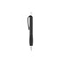 A black plastic pen with a colour barrel and chrome accents, featuring a clip and a logo.