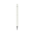 A sleek white pen with a silver tip and a logo on the body, featuring a spray finish.