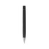 A black pen with a spray finish and a silver tip, featuring a logo on the body.