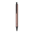 A rose gold pen with a sleek design and black tip. The pen features a clip and a textured grip.