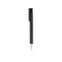 A black pen featuring a sleek design and a clip for convenience. It has a shiny silver tip and branding.