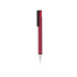 A red pen with a sleek design, featuring a black clip and chrome tip. It includes branding on the barrel.