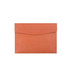 A PU leather A4 file bag in a warm orange hue with a flap closure and branding.